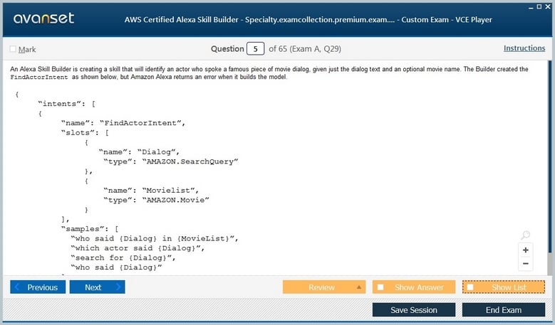 AWS Certified Alexa Skill Builder - Specialty Premium VCE Screenshot #1